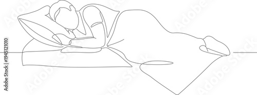 Minimalist One Line Art of Sleeping Person Lying Down in Bed Illustration