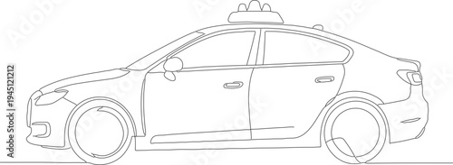 Simple Outline Line Drawing of Taxi Cab Vehicle Transportation Service