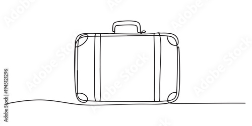 Suitcase in one line art style. Drawing of suitcase black stroke on white background. One continuous line drawing of an open briefcase or attaché case, minimal abstract outline showing lid and handle