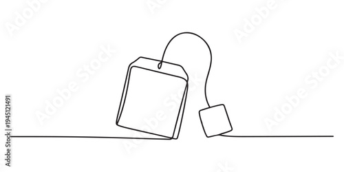 paper tea bag continuous one line drawing, One continuous line drawing of paper tea bag. Hot herbal drink for morning routine and breakfast in simple linear style. Editable stroke. Doodle vector