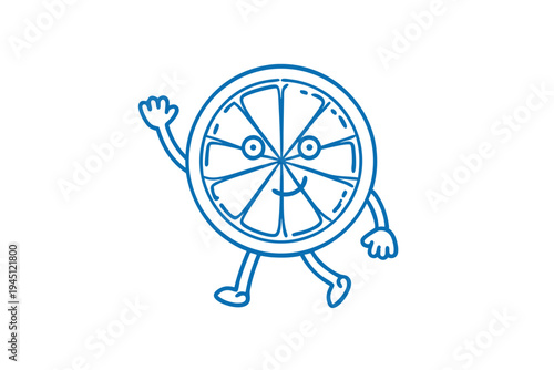 Pondering Line Art Cartoon Desert Lime Fruit Character with a Thoughtful Expression.