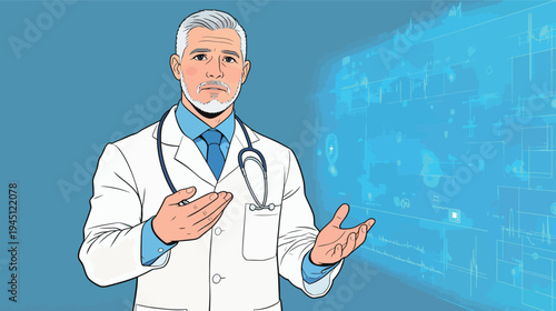 A doctor discusses health topics using digital tools in a modern setting during a consultation with a patient.