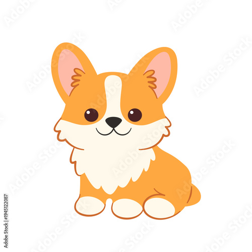 Cute baby welsh corgi puppy sitting. Adorable kawaii dog character illustration isolated on white.