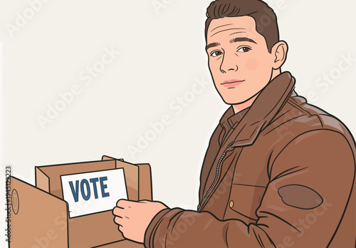 A man places his vote card into a ballot box in an urban area during the elections in the fall of the year.