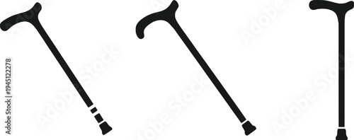 Walking stick silhouette icons for accessibility and mobility aid