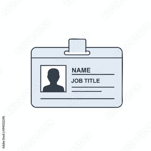 A simple line art illustration of an ID badge with name and job  fields