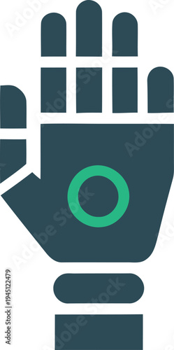 Futuristic Bionic Robotic Hand Icon with Green Sensor Detail Representing Cybernetic Prosthetics and Advanced Human Machine Interface for Science and Tech