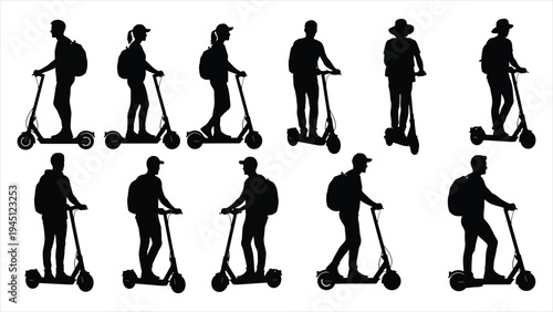 A Comprehensive Silhouette Set of People on Electric Scooters