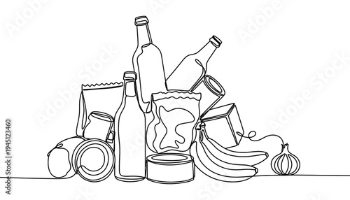 Food grocery icon illustration with various products and packaging