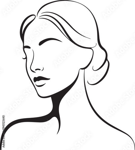 Black and white line of woman's face and shoulders