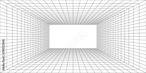 Perspective grid background 3d Vector illustration. Interior design Model projection background template. Line one point perspective