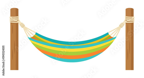 Colorful striped hammock suspended between two wooden posts a relaxing scene