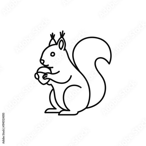 A cute cartoon squirrel holding an acorn in a simple line drawing style