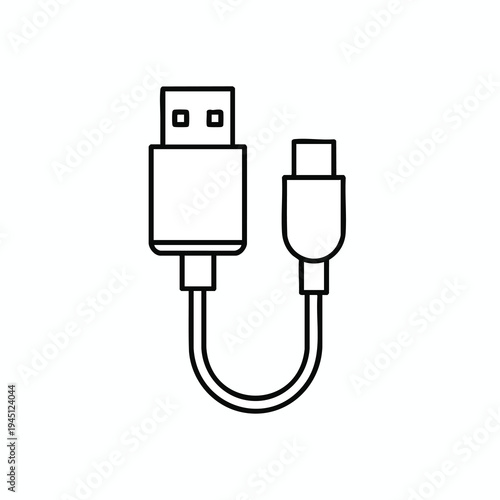 Minimalist line art icon of a USB A to USB C cable