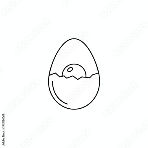 A simple line drawing of a cracked egg with a visible yolk inside