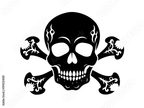 Skull and crossbones tattoo style pirate emblem illustration