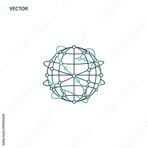 Abstract globe with interconnected points and lines in blue and green