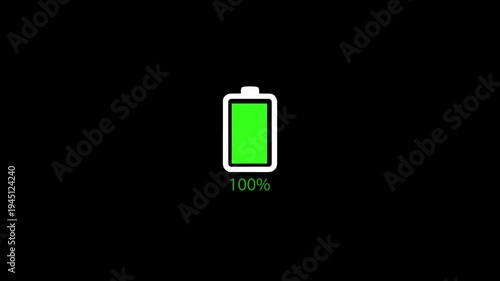 Battery 100 Percent Charge Icon Animation 4K Loop, Full Battery Charging Icon Animation