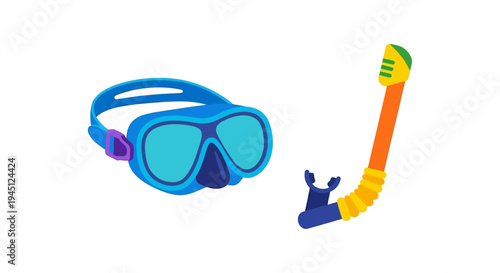 A colorful illustration of a snorkel mask and accompanying snorkel
