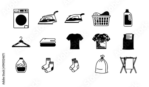 Laundry service icons collection vector illustration washing and ironing set