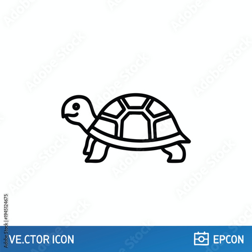 Simple black line drawing of a stylized turtle facing left