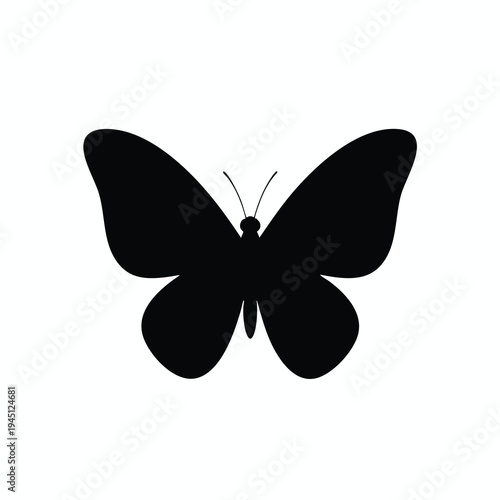 Minimalist black butterfly silhouette on a plain white background