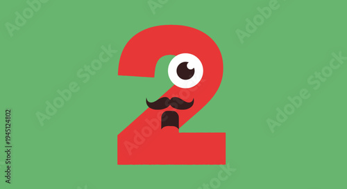 Cartoon Number Two with Eyes and a Mustache
