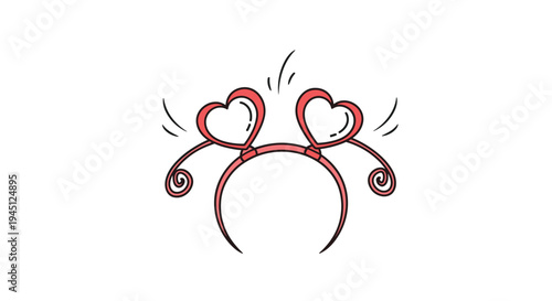 Cute pink headband with two heart-shaped antennas and curly details representing a festive accessory for love.