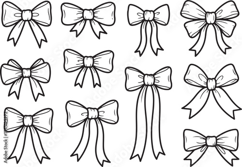 Gift Ribbon Bow Black and White Knot, Illustration Doodle Cartoon Collection