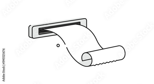 Black and white line drawing of a paper receipt or ticket being printed from an electronic machine slot on a plain white background.
