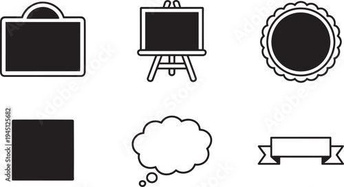 Black outline for business and communication briefcase computer blank screen seal thought bubble