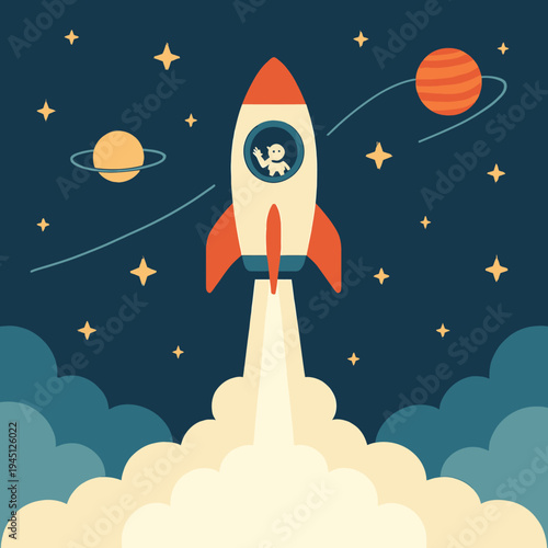 Spaceflight Celebration Rocket Launch Poster Illustration