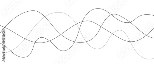 Curved black long lines seamless wave pattern. Thin line wavy abstract vector background. Wavy line horizontal divider wavy pattern. Curve line art striped. Abstract wave elements. Vector illustration