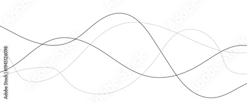 Curved black long lines seamless wave pattern. Thin line wavy abstract vector background. Wavy line horizontal divider wavy pattern. Curve line art striped. Abstract wave elements. Vector illustration