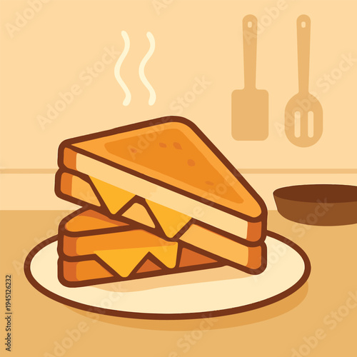Classic Grilled Cheese Sandwich Minimal Illustration