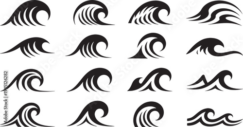 Black wave on a white background ocean surf