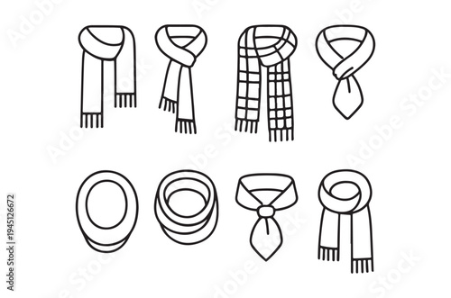 Line art illustrations of various scarf and neckwear tying styles