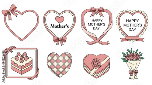 Mother's Day celebration with heart shaped gifts and desserts