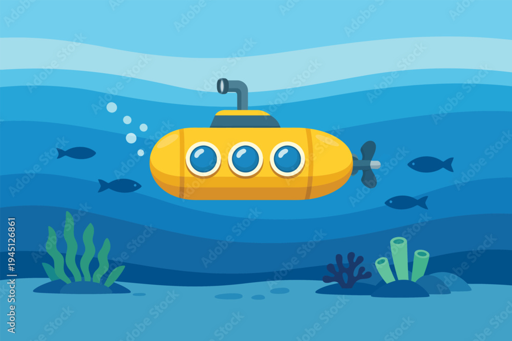 Obraz premium Submarine Underwater Exploration Illustration for Submarine Day