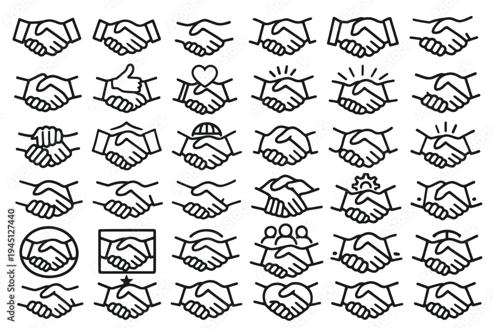 Fototapeta premium 30 Handshake Thick Outline Icons Set on White Background