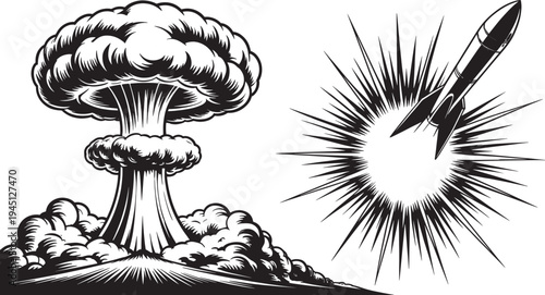 Nuclear explosion and rocket missile blast