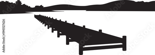 Black silhouette of a long dock extending into a body of water