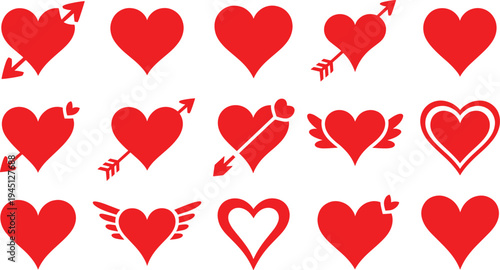 Red heart with arrows and wings love valentine symbols