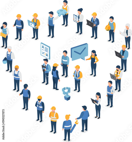 Diverse group of people standing together in a circular formation holding a large blue flag as a symbol of unity