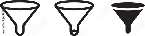 Three black funnel in different styles funnels white background three funnels