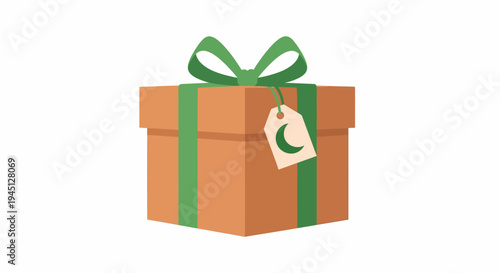Vibrantly Wrapped Gift Box Adorned with a Celestial Crescent Moon Motif, Symbolizing Joyful Celebrations, Thoughtful Giving, and Festive Occasions – A Perfect Graphic Element for Holiday Designs