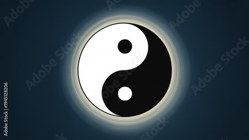 Glowing yin yang symbol on dark background representing harmony and balance in ancient chinese philosophy and spirituality