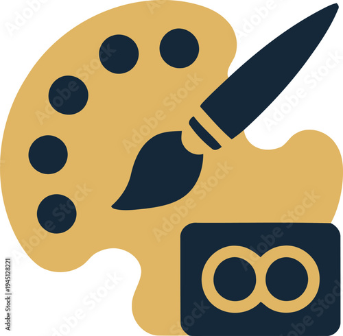 Creative Art and Design Icon with Paint Palette Brush and Color Swatch Representing Artistic Expression and Graphic Design Tools in Flat Vector Style