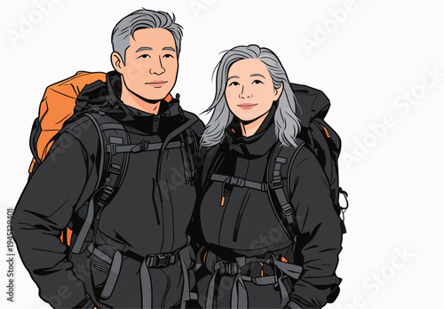 Two people with backpacks are enjoying their hike in a natural area. They are ready for a day outdoors together.
