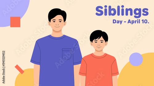 Two happy siblings standing together celebrating siblings day on april 10 colorful illustration